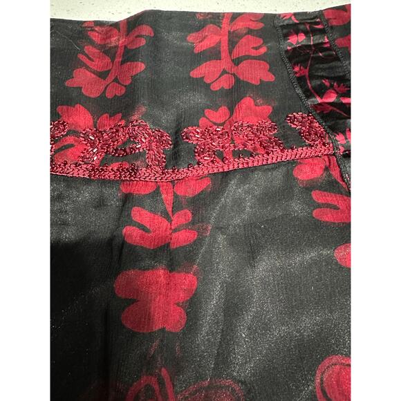 ECI New York Skirt Silk Black Red Floral Sheer Overlay Romantic Whimsigoth 12 - Picture 7 of 11